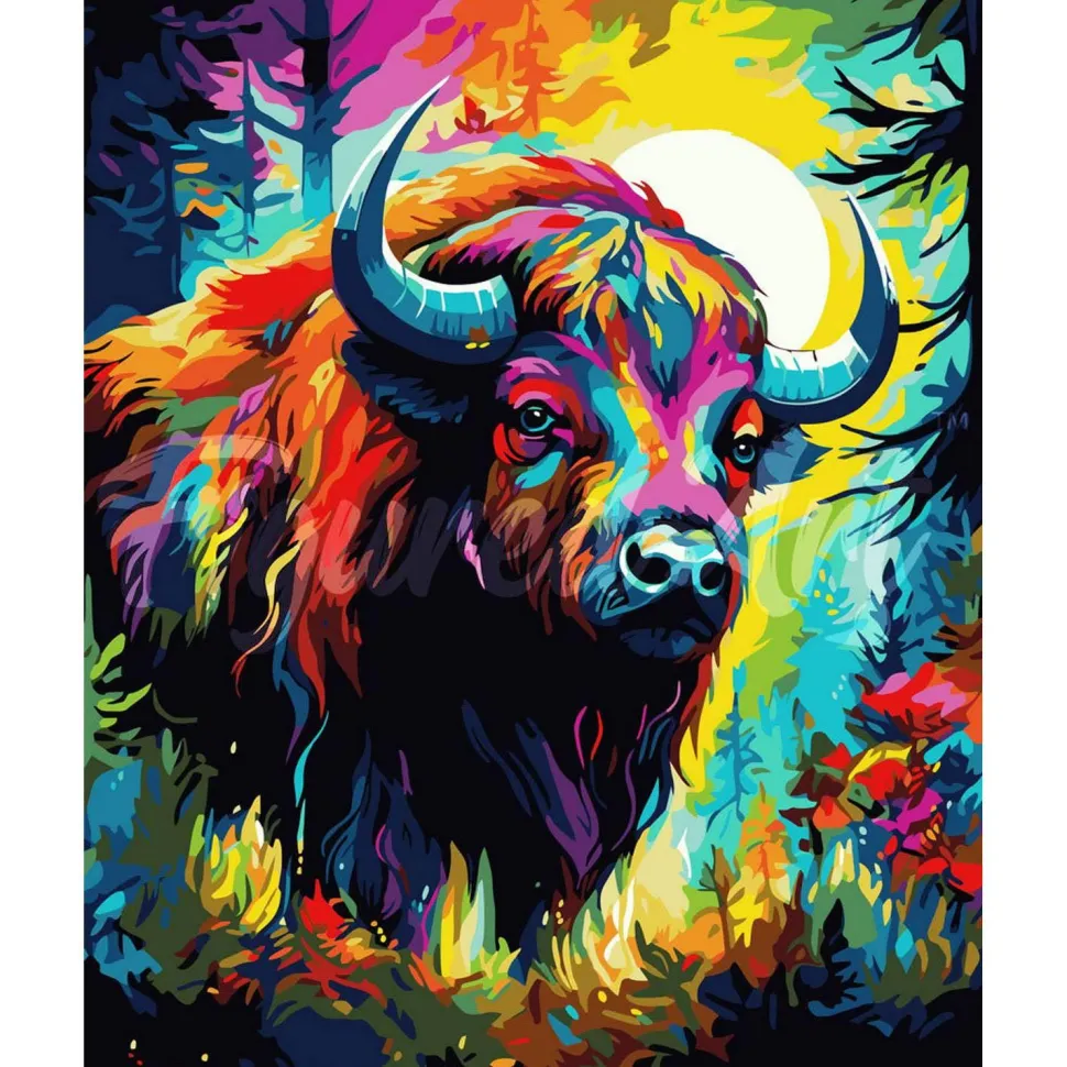 Peinture au numéro : Bison Coloré Abstrait - sans châssis en bois - Figured'Art