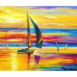 Peinture au numéro : Bord de Mer et Lumières du coucher de Soleil - sans châssis en bois - Figured'Art