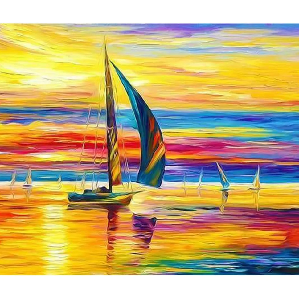 Peinture au numéro : Bord de Mer et Lumières du coucher de Soleil - sans châssis en bois - Figured'Art