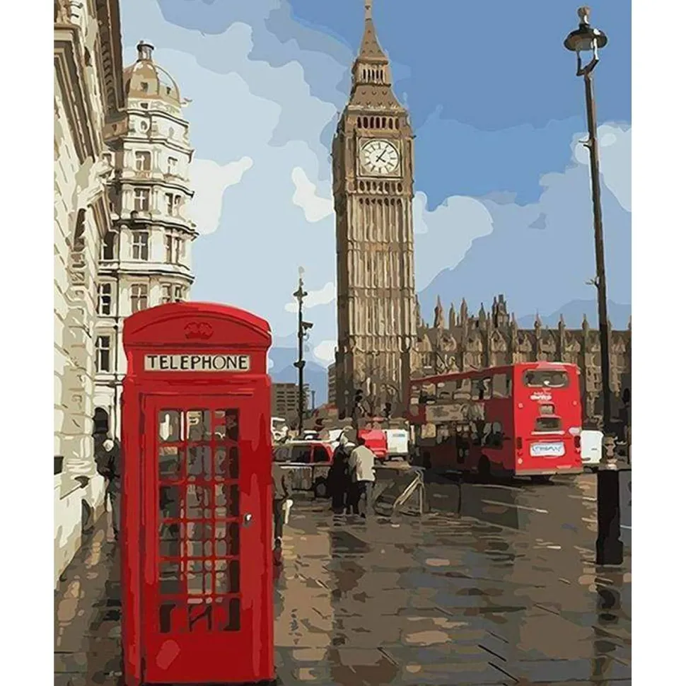 Peinture au numéro : Cabine téléphonique à Londres - sans châssis en bois - Figured'Art