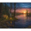 Peinture au numéro : Camping au bord du lac - toile tendue sur châssis - Figured'Art