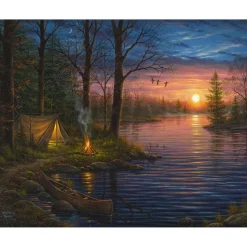 Peinture au numéro : Camping au bord du lac - toile tendue sur châssis - Figured'Art