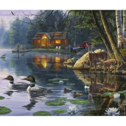 Peinture au numéro : Chalet au bord du lac - sans châssis en bois - Figured'Art