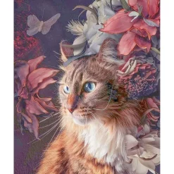 Peinture au numéro : Chat Fleurs et Papillon - sans châssis en bois - Figured'Art