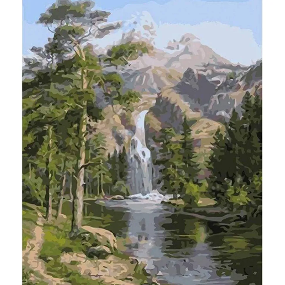 Peinture au numéro : Chute d'Eau en Montagne - sans châssis en bois - Figured'Art