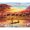 Peinture au numéro : Coucher de soleil Eléphants - toile tendue sur châssis - Figured'Art