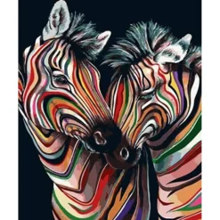 Peinture au numéro : Couple de Zèbres colorés - sans châssis en bois - Figured'Art