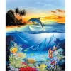 Peinture au numéro : Dauphins dans le lagon - sans châssis en bois - Figured'Art
