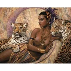 Peinture au numéro : Déesse et Léopards - sans châssis en bois - Figured'Art