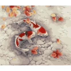Peinture au numéro : Duo de Carpes Koi - sans châssis en bois - Figured'Art