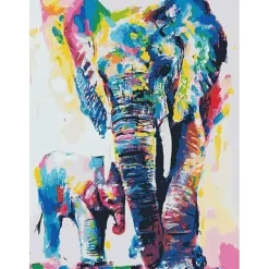 Peinture au numéro : Eléphants Aquarelle - sans châssis en bois - Figured'Art