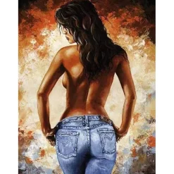 Peinture au numéro : En Jeans de Dos - sans châssis en bois - Figured'Art