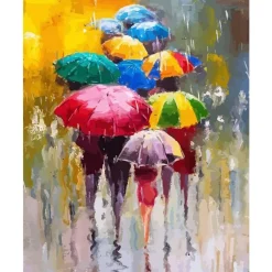 Peinture au numéro : Farandoles de parapluies 2 - sans châssis en bois - Figured'Art