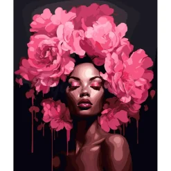 Peinture au numéro : Femme aux cheveux de pivoines - sans châssis en bois - Figured'Art