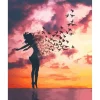 Peinture au numéro : Femme et Oiseaux au Lever du Jour - sans châssis en bois - Figured'Art