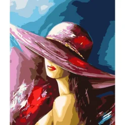 Peinture au numéro : Femme séduisante au chapeau - toile tendue sur châssis - Figured'Art