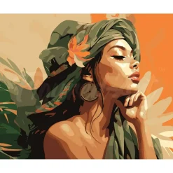 Peinture au numéro : Femme au turban africain - toile tendue sur châssis - Figured'Art