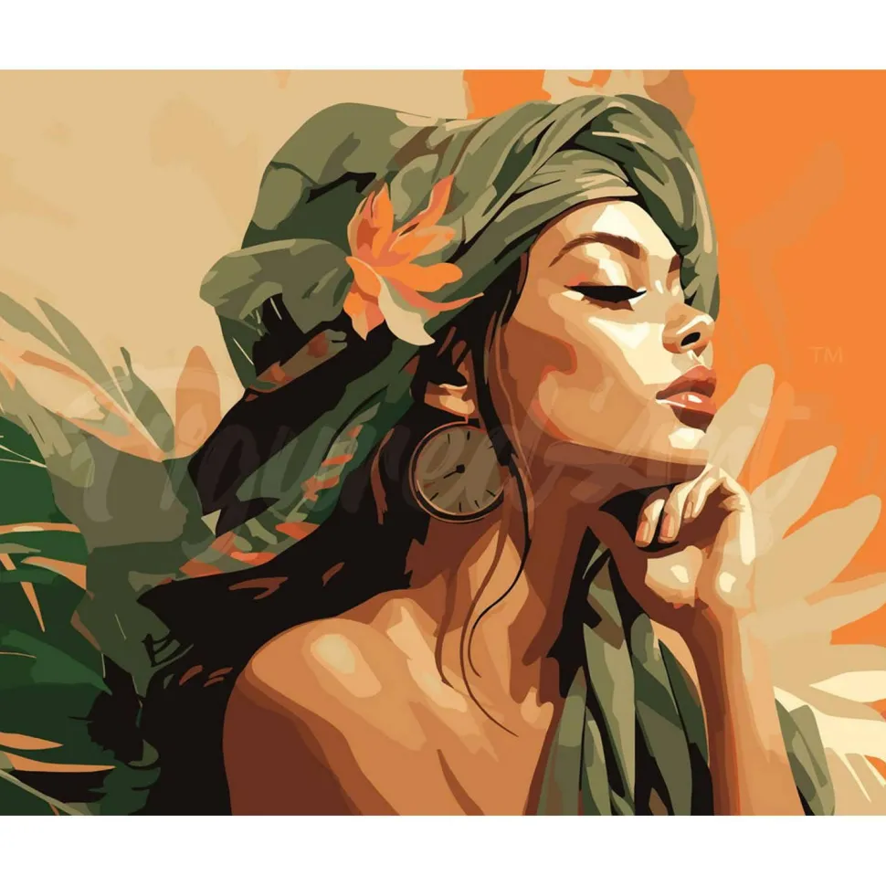 Peinture au numéro : Femme au turban africain - sans châssis en bois - Figured'Art