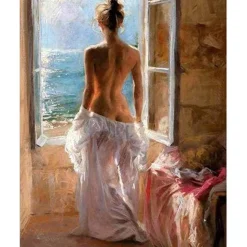 Peinture au numéro : Femme dénudée et grand Soleil - sans châssis en bois - Figured'Art