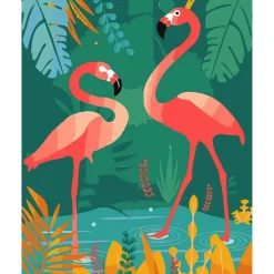Peinture au numéro : Flamants Roses les pieds dans l'eau - sans châssis en bois - Figured'Art