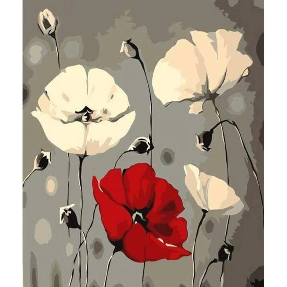 Peinture au numéro : Fleurs rouge et blanches - toile tendue sur châssis - Figured'Art