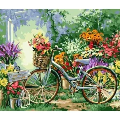Peinture au numéro : Fleurs et Vélos - sans châssis en bois - Figured'Art