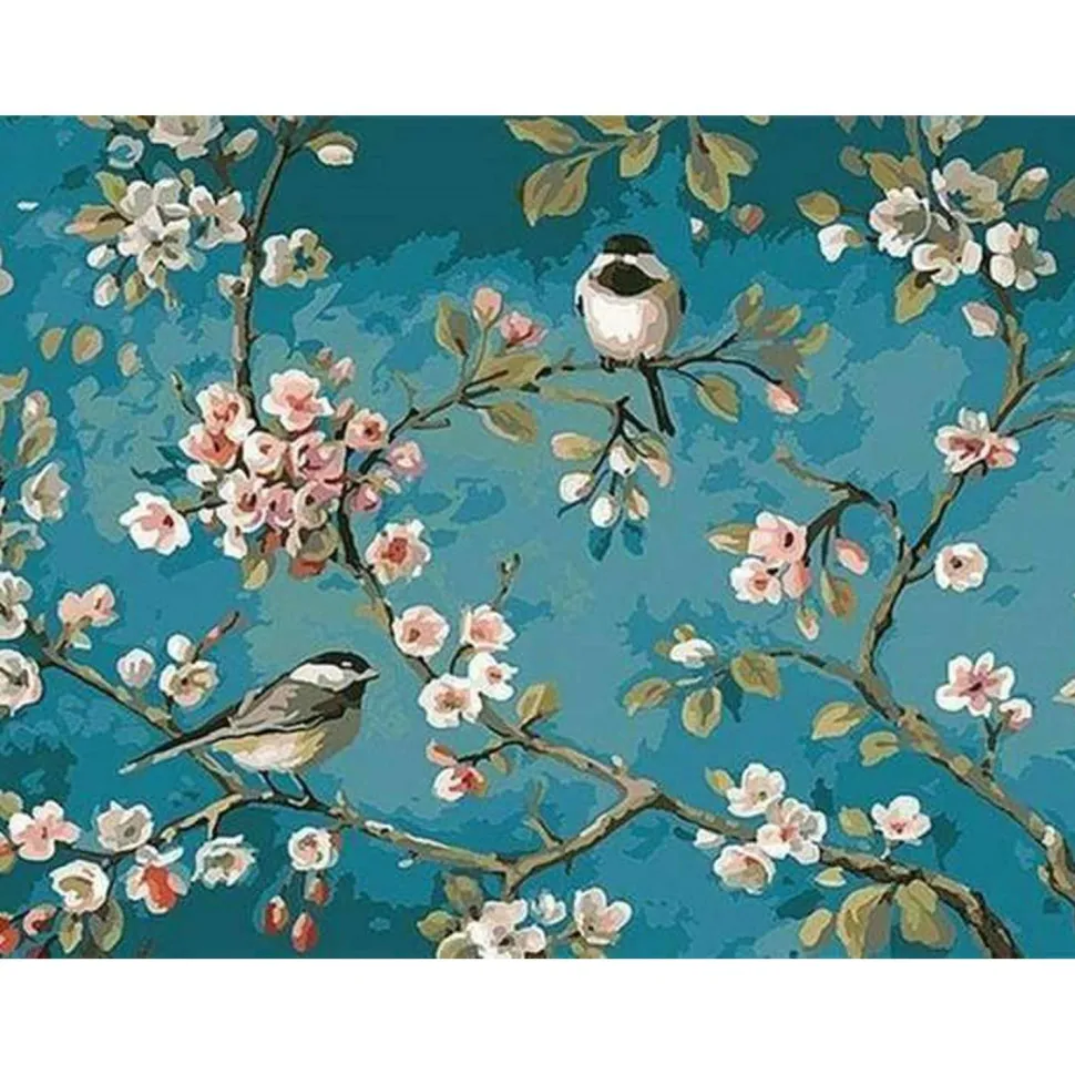 Peinture au numéro : Fleurs et oiseaux 2 - toile tendue sur châssis - Figured'Art