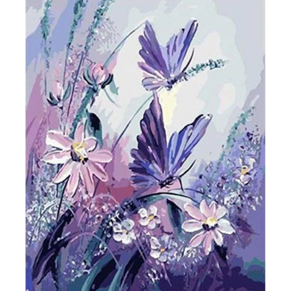 Peinture au numéro : Fleurs et Papillons - sans châssis en bois - Figured'Art
