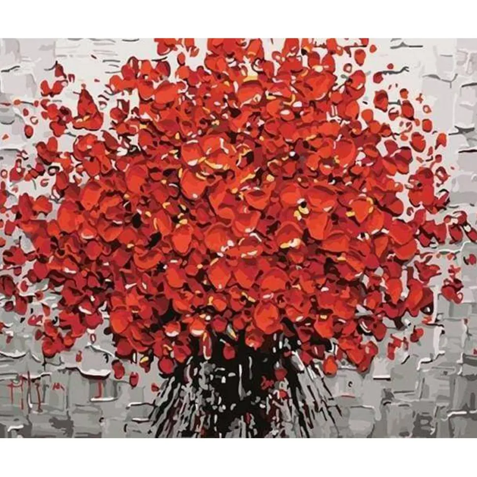 Peinture au numéro : Fleurs rouges abstraites - sans châssis en bois - Figured'Art