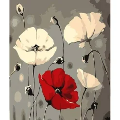 Peinture au numéro : Fleurs rouge et blanches - sans châssis en bois - Figured'Art