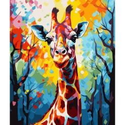 Peinture au numéro : Girafe Colorée Abstraite - sans châssis en bois - Figured'Art