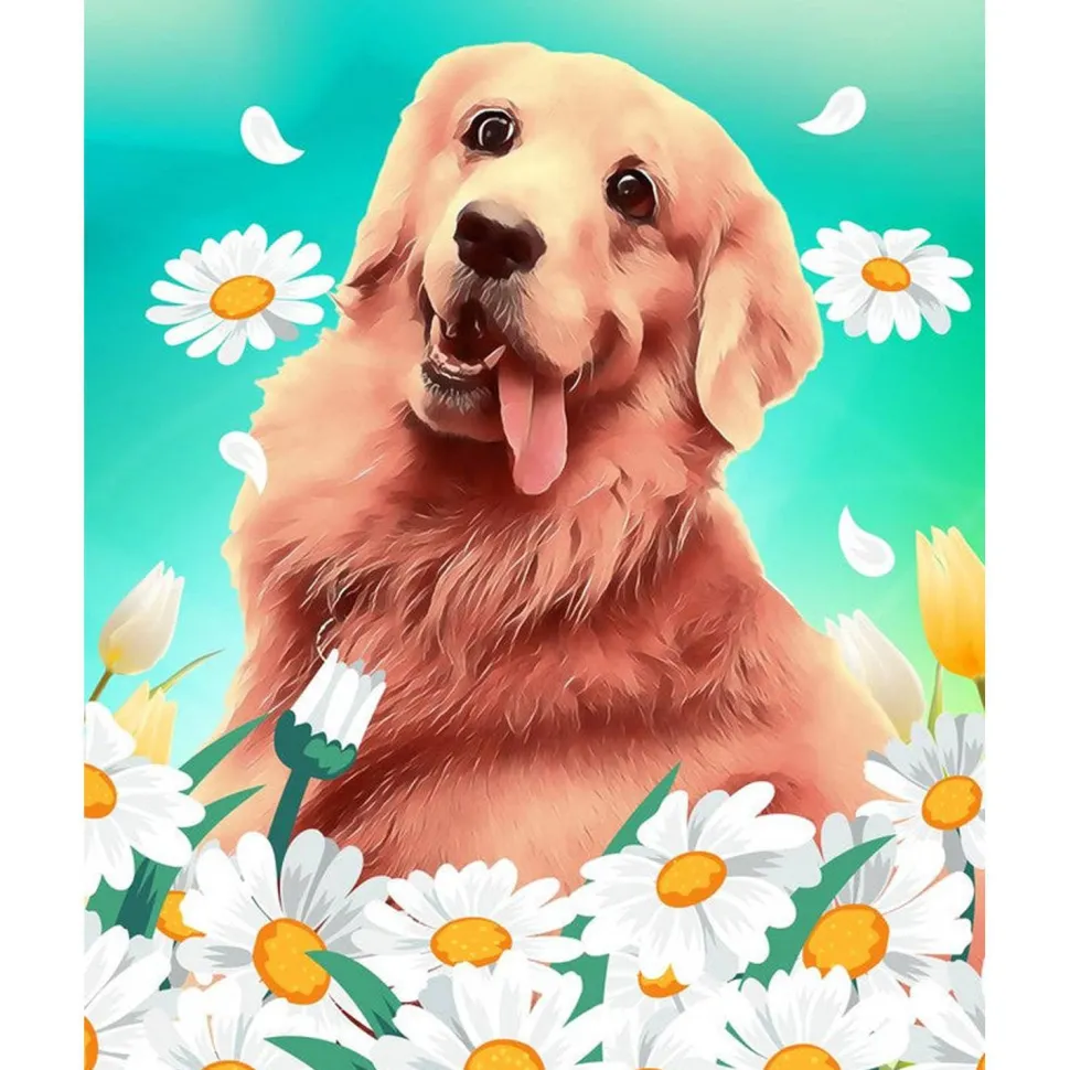 Peinture au numéro : Golden Retriever - sans châssis en bois - Figured'Art