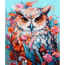 Peinture au numéro : Hibou coloré en fleurs - sans châssis en bois - Figured'Art