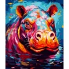 Peinture au numéro : Hippopotame Coloré Abstrait - toile tendue sur châssis - Figured'Art