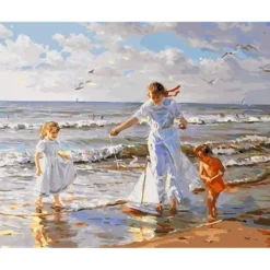 Peinture au numéro : Jeux au bord de l'Eau - sans châssis en bois - Figured'Art