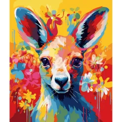 Peinture au numéro : Kangourou Coloré Abstrait - toile tendue sur châssis - Figured'Art