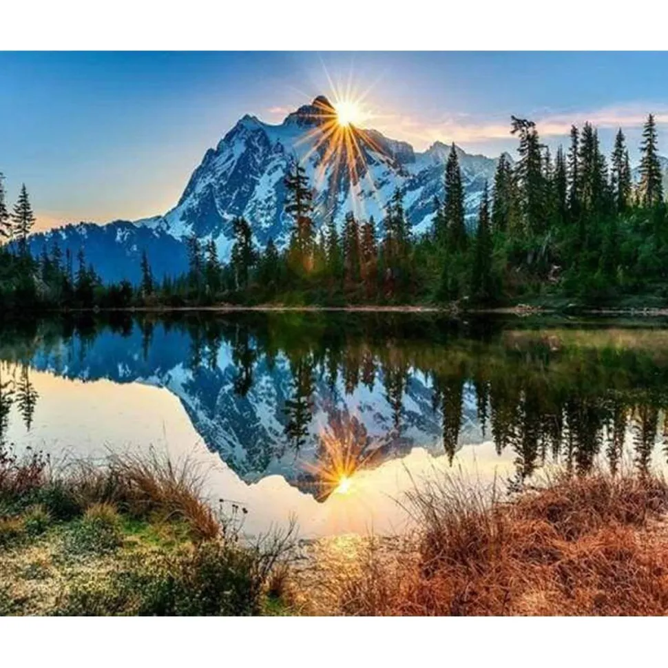 Peinture au numéro : Lac et Reflet de Montagne - toile tendue sur châssis - Figured'Art