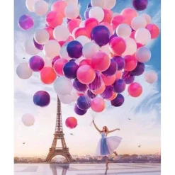 Peinture au numéro : Lâcher de Ballons à Paris - sans châssis en bois - Figured'Art