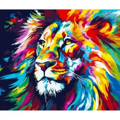 Peinture au numéro : Lion Coloré Abstrait - toile tendue sur châssis - Figured'Art