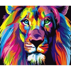 Peinture au numéro : Lion Pop Art - toile tendue sur châssis - Figured'Art