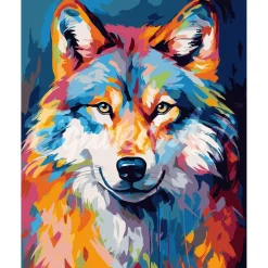 Peinture au numéro : Loup Coloré Abstrait - sans châssis en bois - Figured'Art