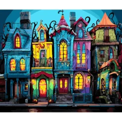 Peinture au numéro : Maisons gothiques colorées - toile tendue sur châssis - Figured'Art