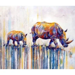 Peinture au numéro : Maman et Bébé Rhinocéros - sans châssis en bois - Figured'Art