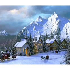 Peinture au numéro : Noël dans les Alpes - toile tendue sur châssis - Figured'Art