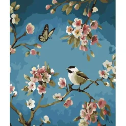 Peinture au numéro : Oiseau et Papillon - sans châssis en bois - Figured'Art