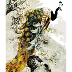 Peinture au numéro : Paon doré - sans châssis en bois - Figured'Art
