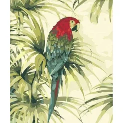 Peinture au numéro : Perroquet et Plante verte - sans châssis en bois - Figured'Art