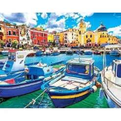 Peinture au numéro : Petits bateaux de pêche au port - sans châssis en bois - Figured'Art