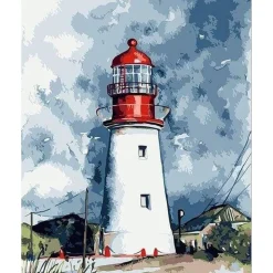 Peinture au numéro : Phare sous un Ciel chargé - sans châssis en bois - Figured'Art