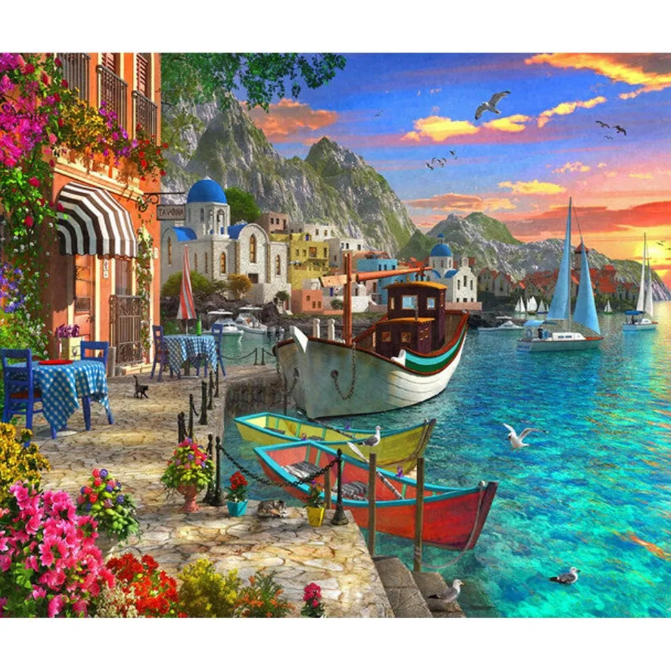 Peinture au numéro : Port fleuri - toile tendue sur châssis - Figured'Art